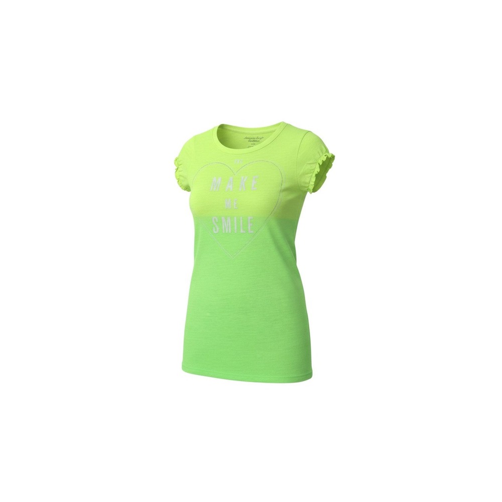 American Eagle Graphic Tee Womens Medium Neon Green Ombre Ruffle Sleeve Heart